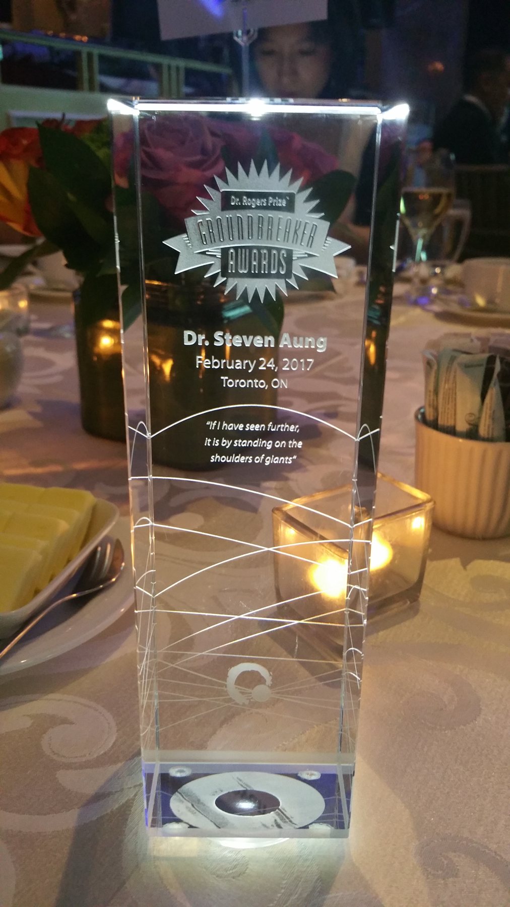 Close-up of the Groundbreaker award