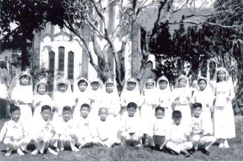 Boys and girls in their best dresses