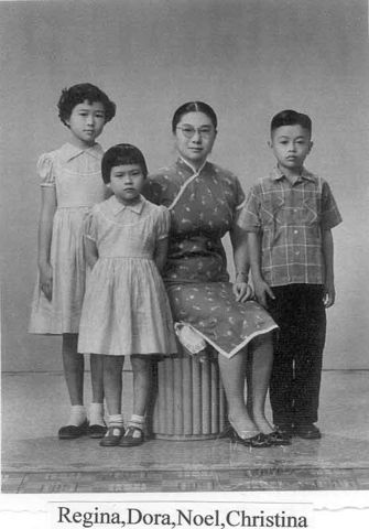 St. Emilie's Convent's Chinese-language Teacher Regina Ling (formerly Ms. Sao) with her children. Dora (left), Christina, Regina, and Noel.